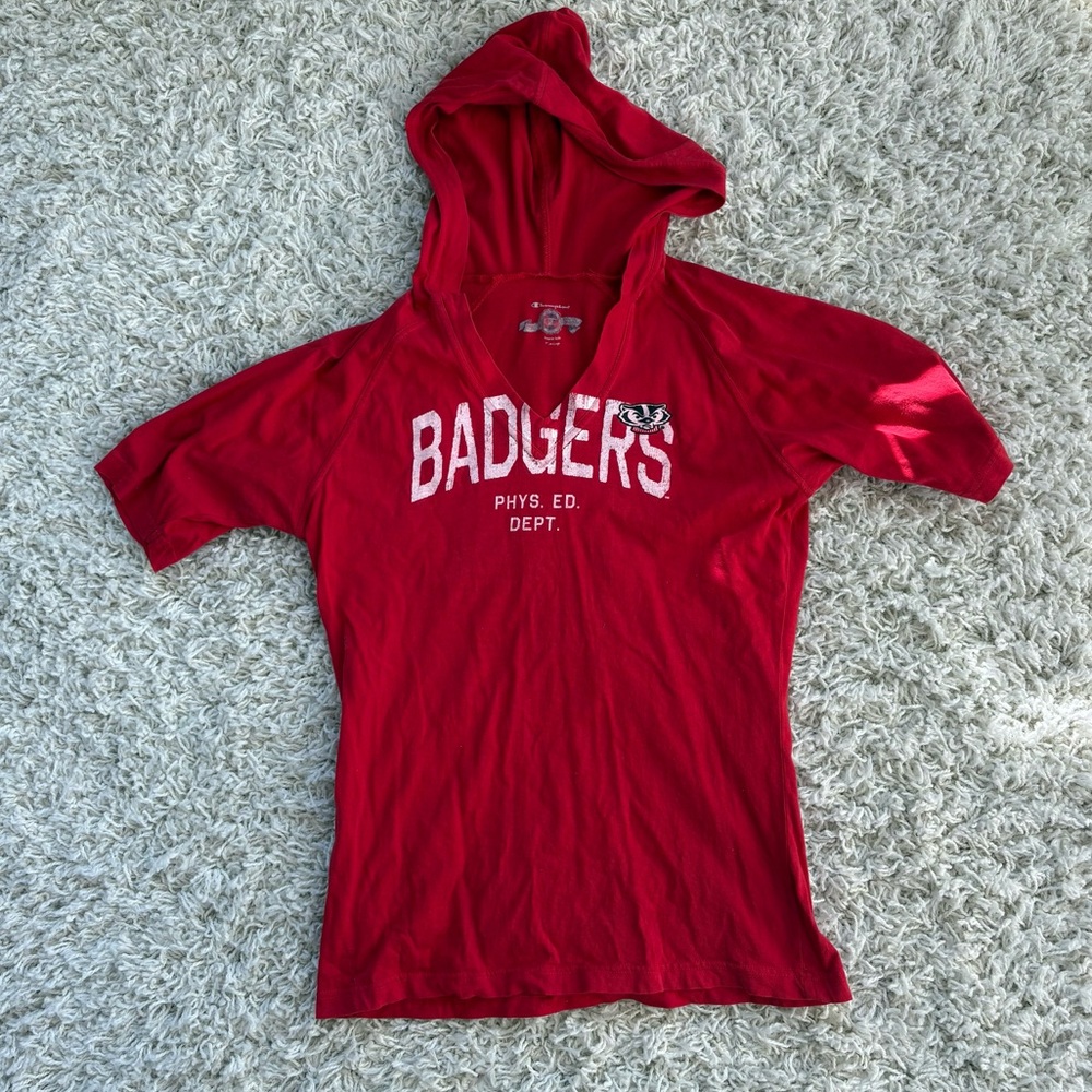 Vintage Champion Badgers Hoodie V-Neck T-Shirt